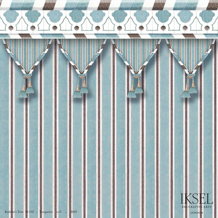 Schumacher Kubilai's Tent Turquoise Wallpaper Sample IK3605
