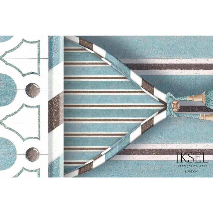 Schumacher Kubilai's Tent Turquoise Wallpaper Sample IK3605