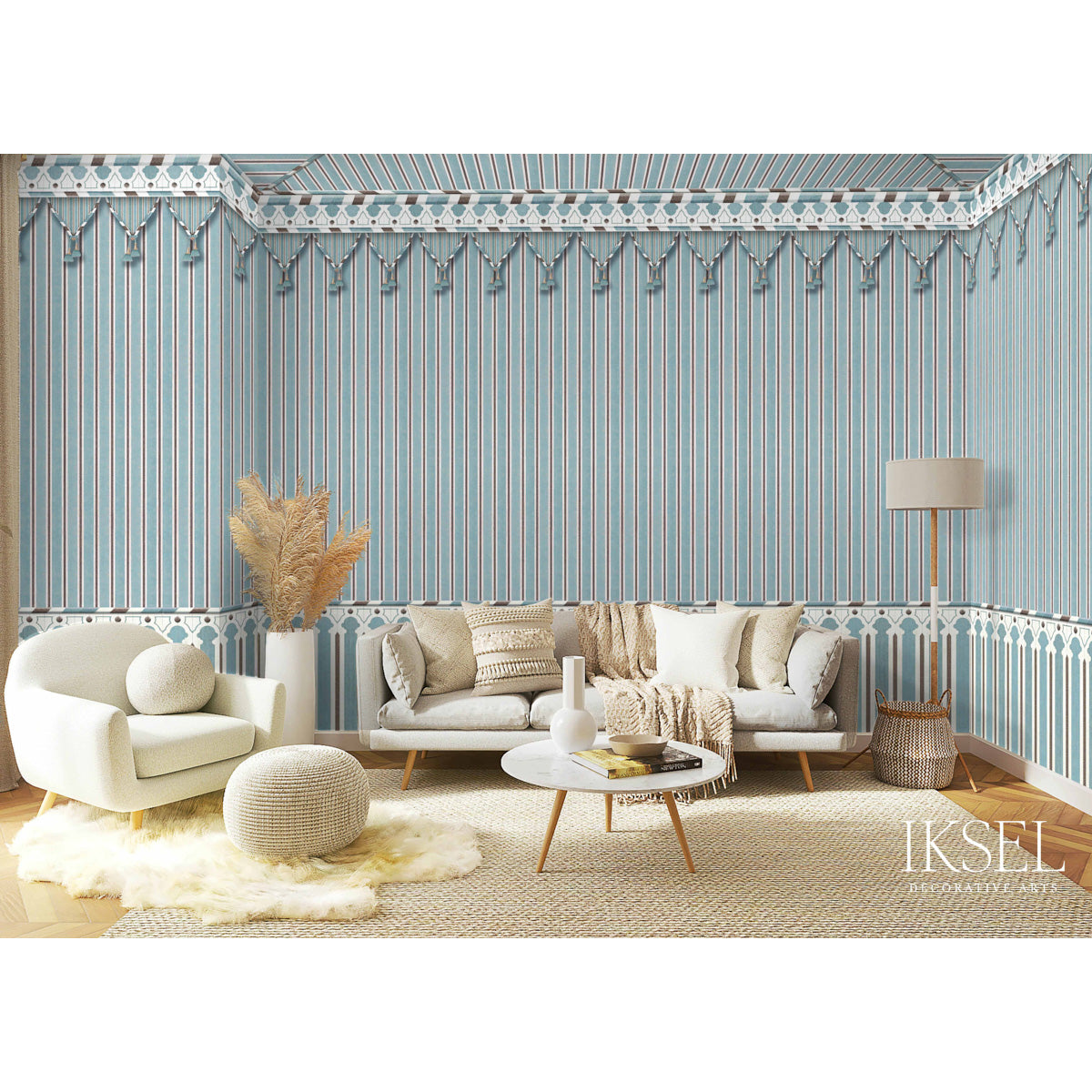 Schumacher Kubilai's Tent Turquoise Wallpaper Sample IK3605