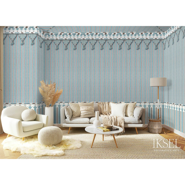 Schumacher Kubilai's Tent Turquoise Wallpaper Sample IK3605