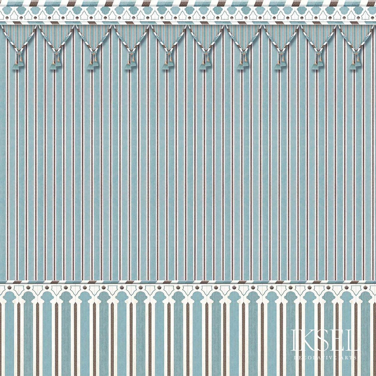 Schumacher Kubilai's Tent Turquoise Wallpaper Sample IK3605