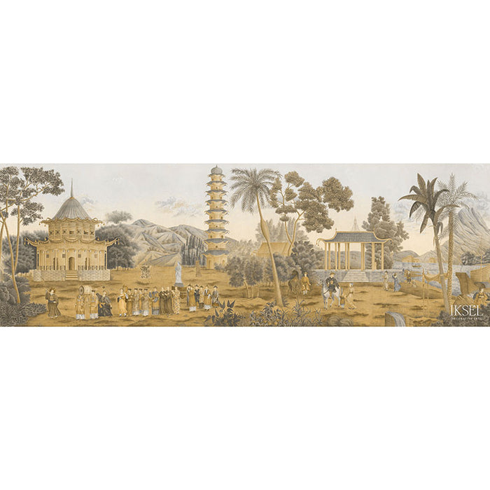 Schumacher La Fete Chinoise Sepia Tones Wallpaper Sample IK3701