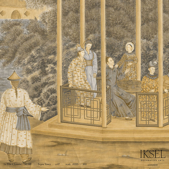 Schumacher La Fete Chinoise Sepia Tones Wallpaper Sample IK3701