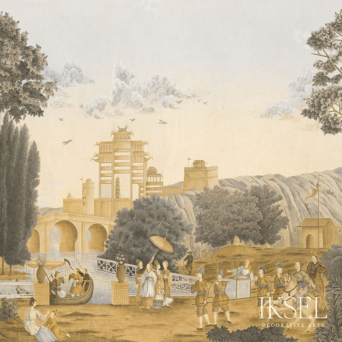 Schumacher La Fete Chinoise Sepia Tones Wallpaper Sample IK3701