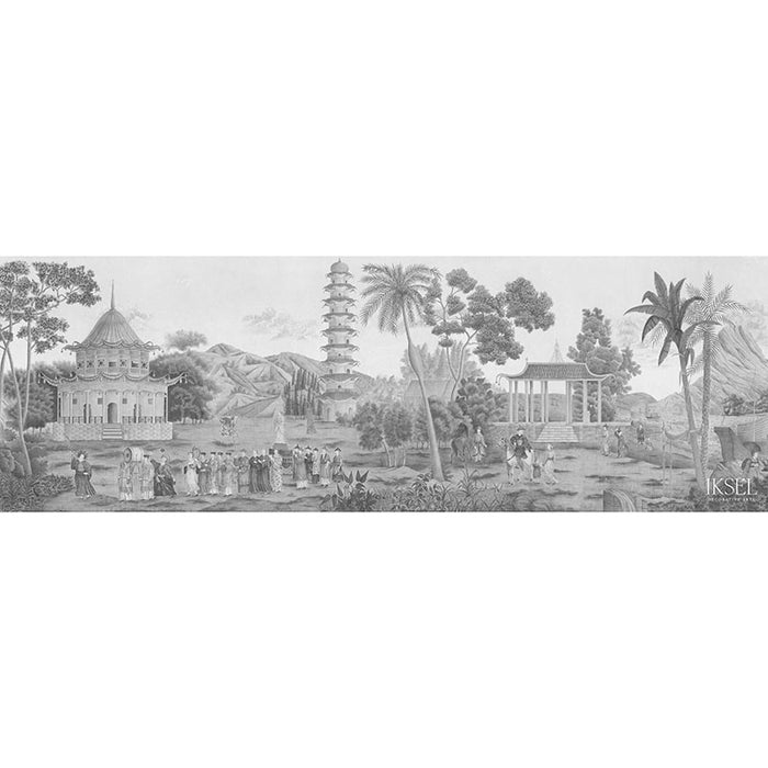 Schumacher La Fete Chinoise Grey Tones Wallpaper Sample IK3702