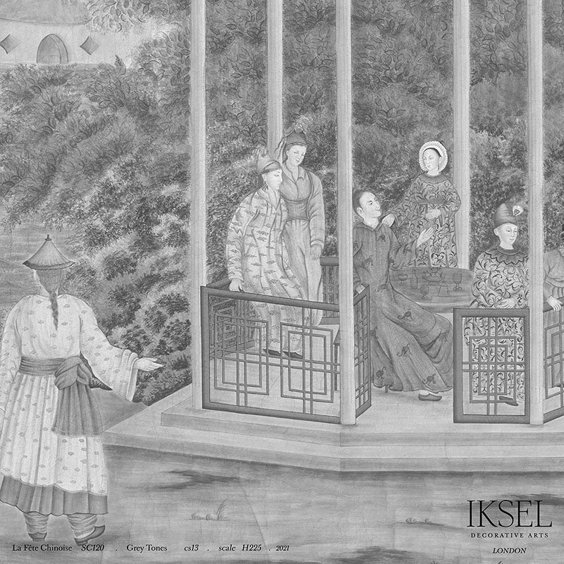 Schumacher La Fete Chinoise Grey Tones Wallpaper Sample IK3702