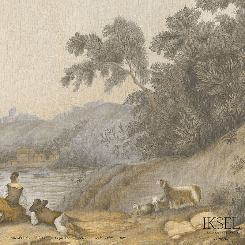 Schumacher Pillement's Italy Sepia Tones Wallpaper Sample IK4001