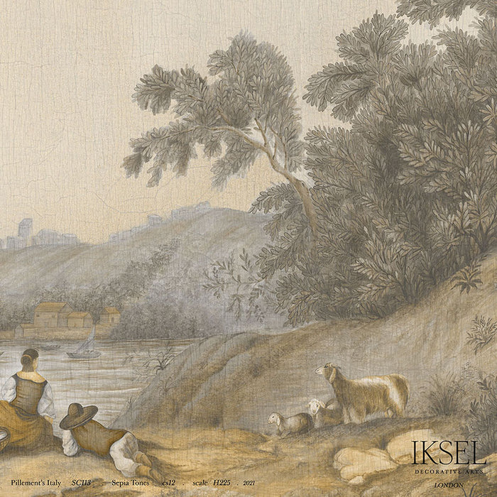 Schumacher Pillement's Italy Sepia Tones Wallpaper Sample IK4001