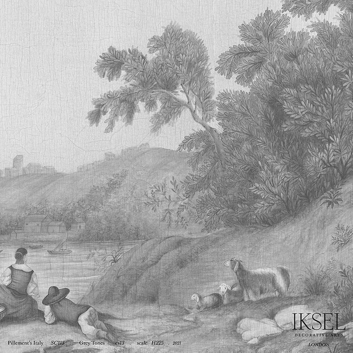 Schumacher Pillement's Italy Grey Tones Wallpaper Sample IK4002