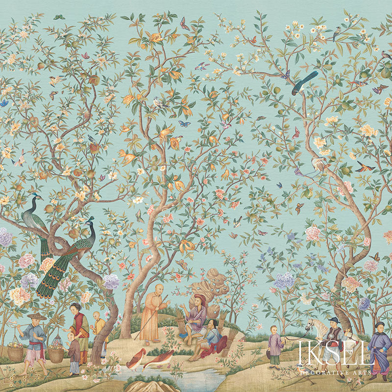 Schumacher Qianlong Garden Celadon Wallpaper Sample IK4104