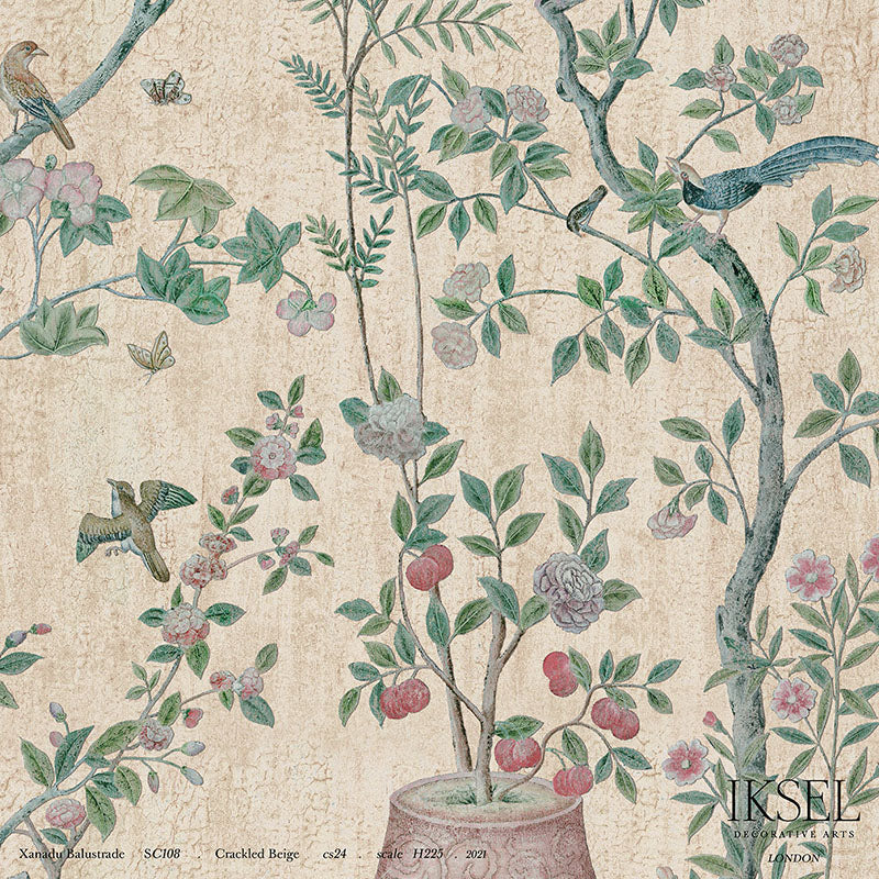 Schumacher Xanadu Balustrade Crackled Beige Wallpaper Sample IK4303