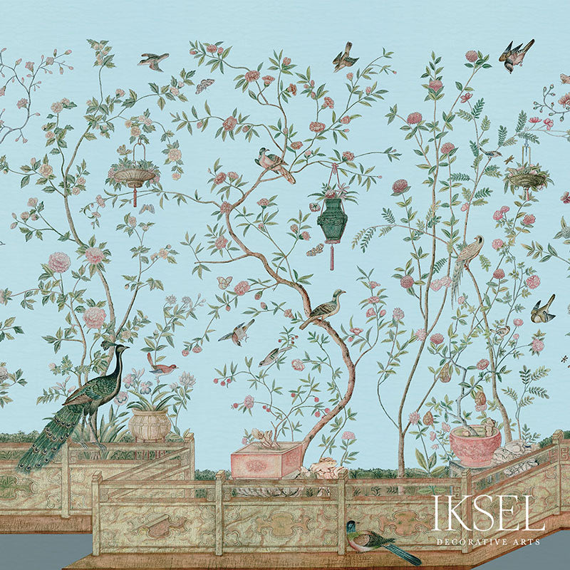 Schumacher Xanadu Balustrade Sky Wallpaper Sample IK4306