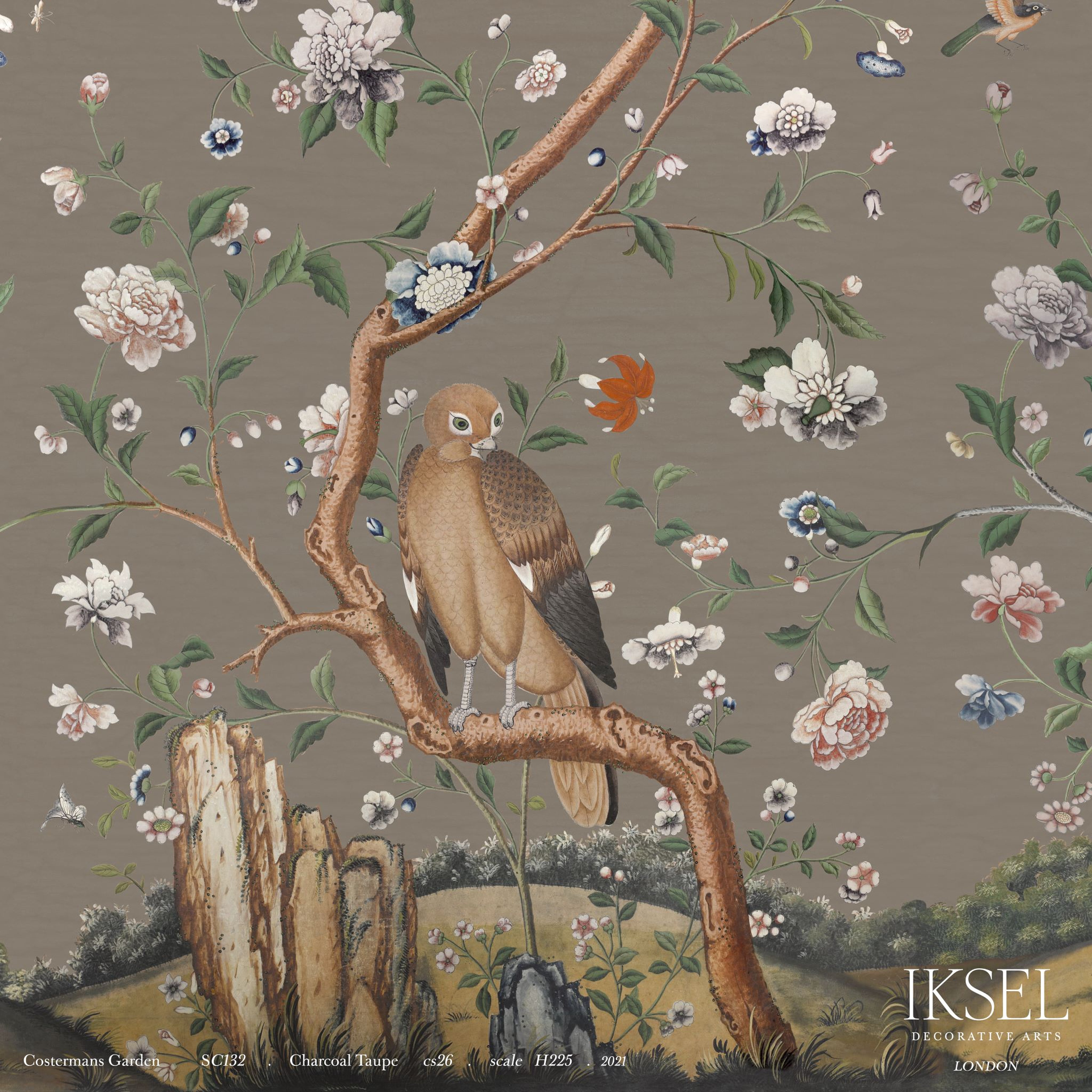 Schumacher Costermans Garden Charcoal Taupe Wallpaper Sample IK4609