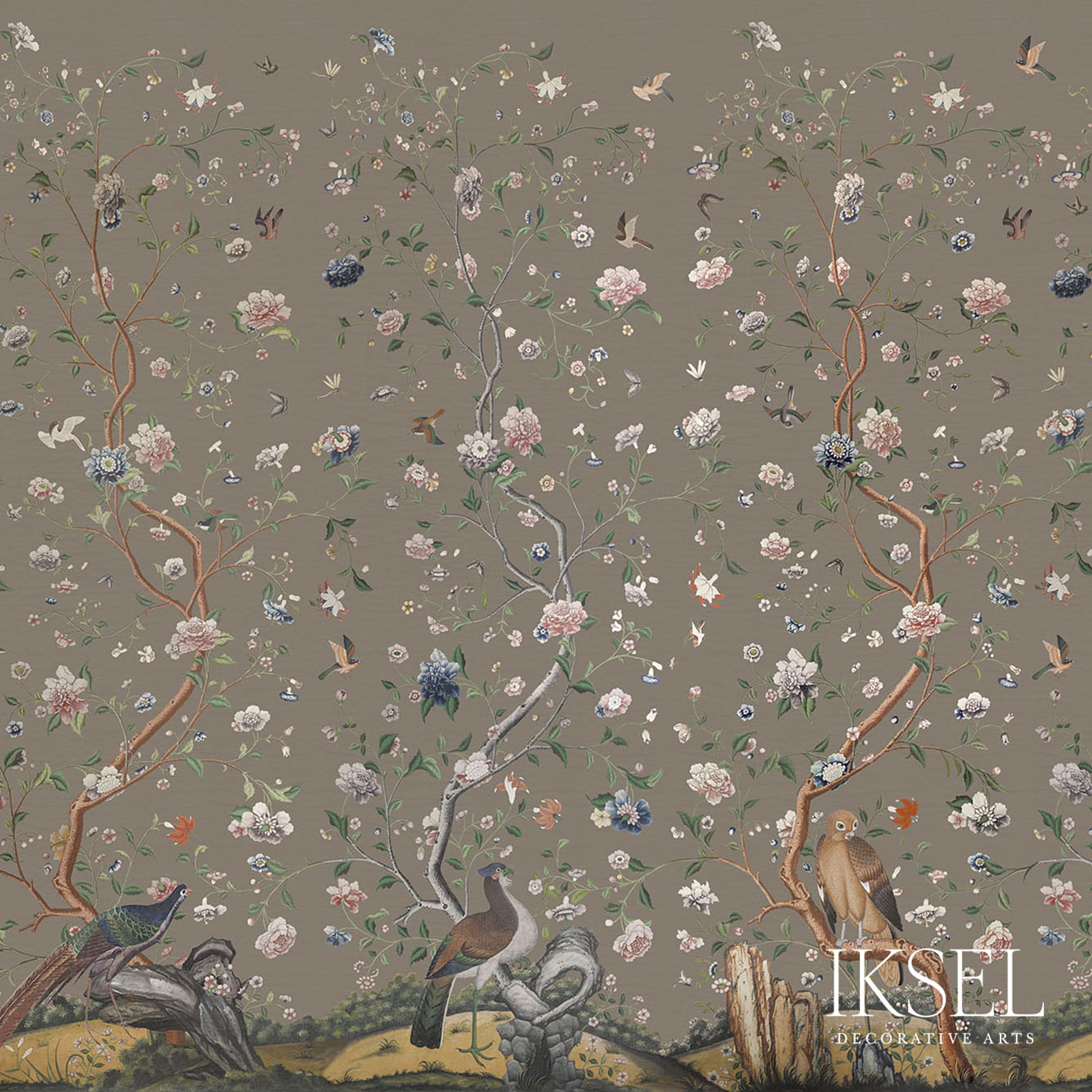 Schumacher Costermans Garden Charcoal Taupe Wallpaper Sample IK4609