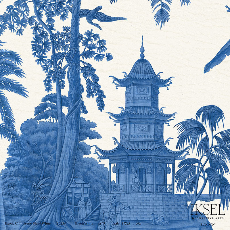 Schumacher Exotic Chinoiserie Blue & White Wallpaper Sample IK4900