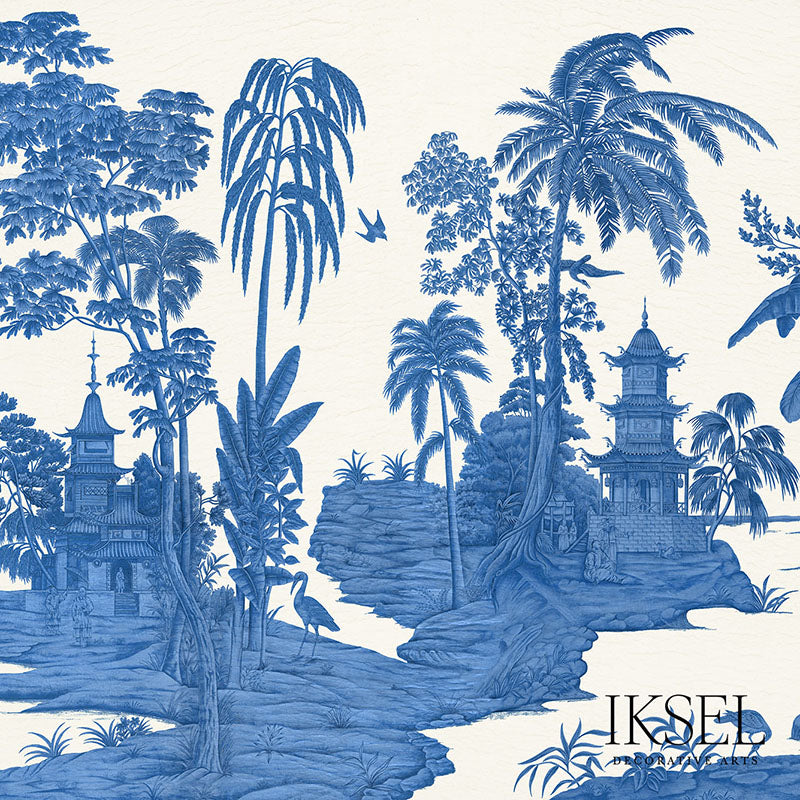 Schumacher Exotic Chinoiserie Blue & White Wallpaper Sample IK4900