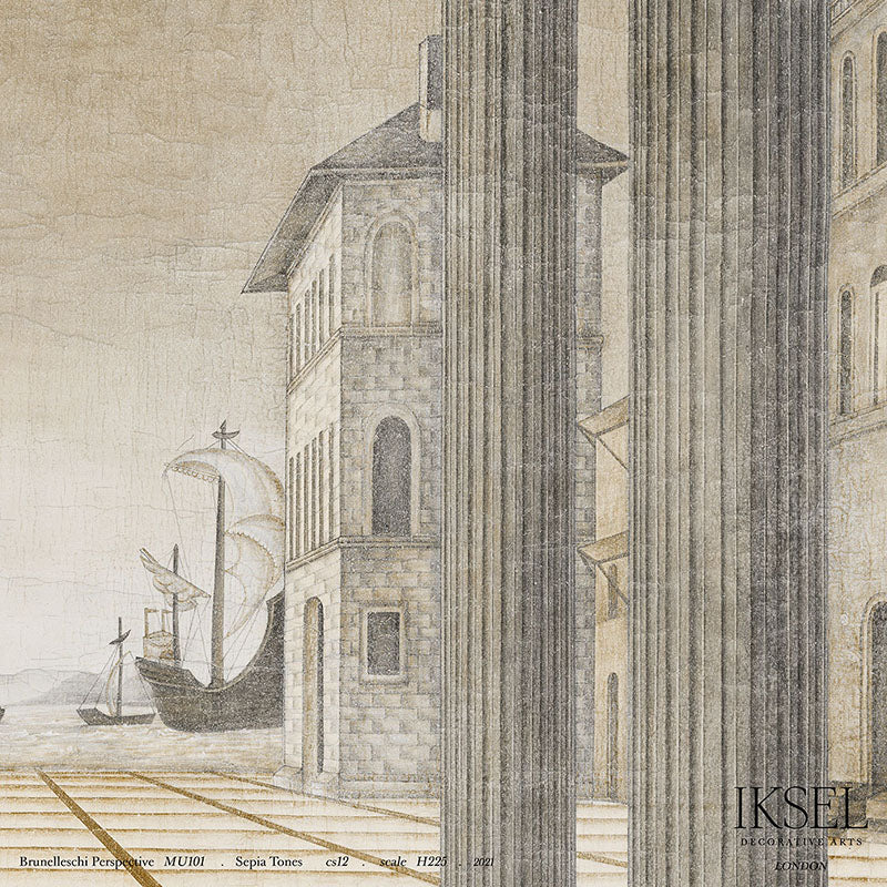 Schumacher Brunelleschi Perspective Sepia Tones Wallpaper Sample IK6201