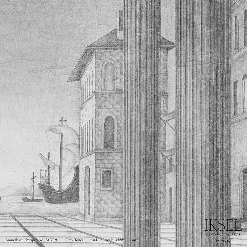 Schumacher Brunelleschi Perspective Grey Tones Wallpaper Sample IK6202