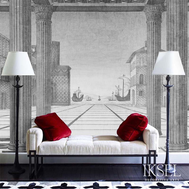 Schumacher Brunelleschi Perspective Grey Tones Wallpaper Sample IK6202