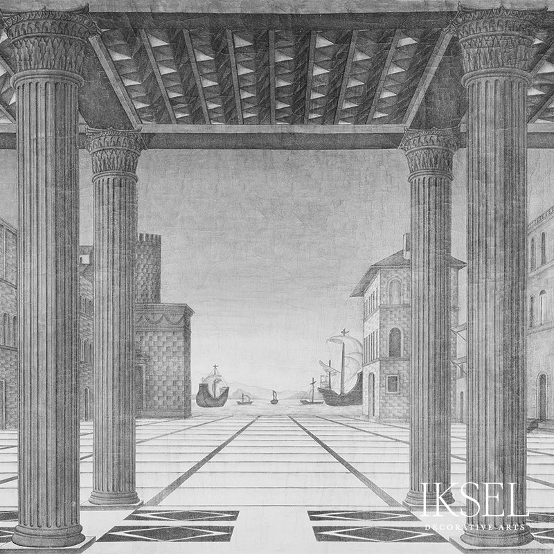 Schumacher Brunelleschi Perspective Grey Tones Wallpaper Sample IK6202