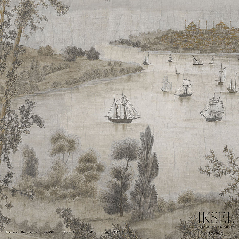 Schumacher Romantic Bosphorus Sepia Tones Wallpaper Sample IK6501