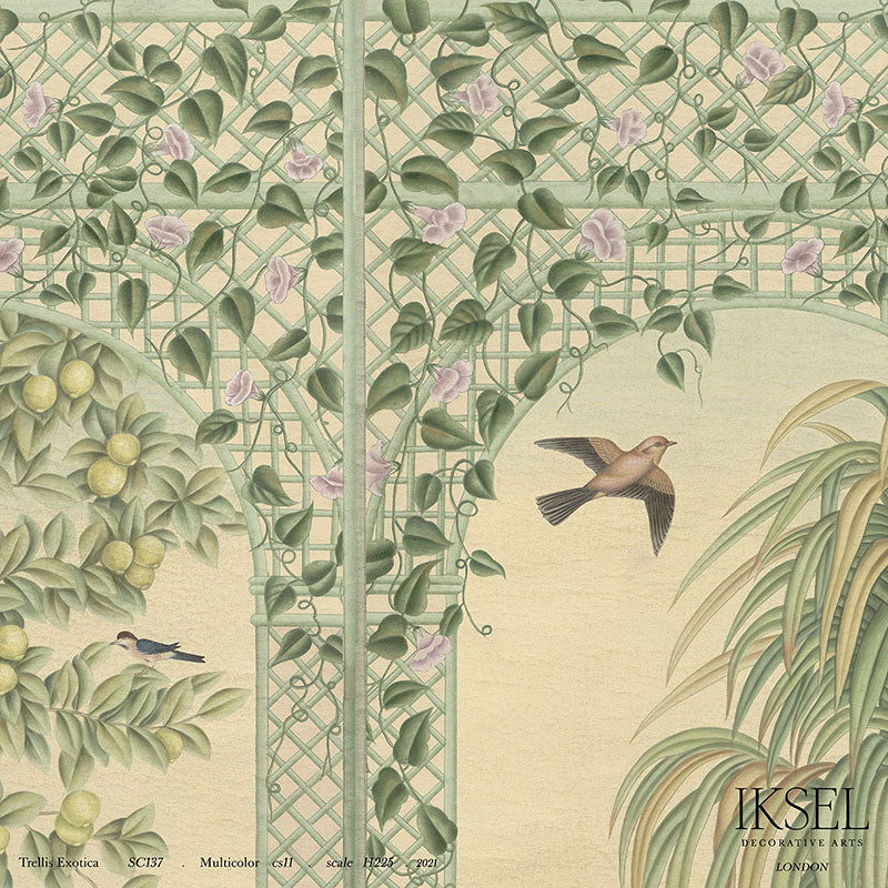 Schumacher Trellis Exotica Multicolor Wallpaper Sample IK6600