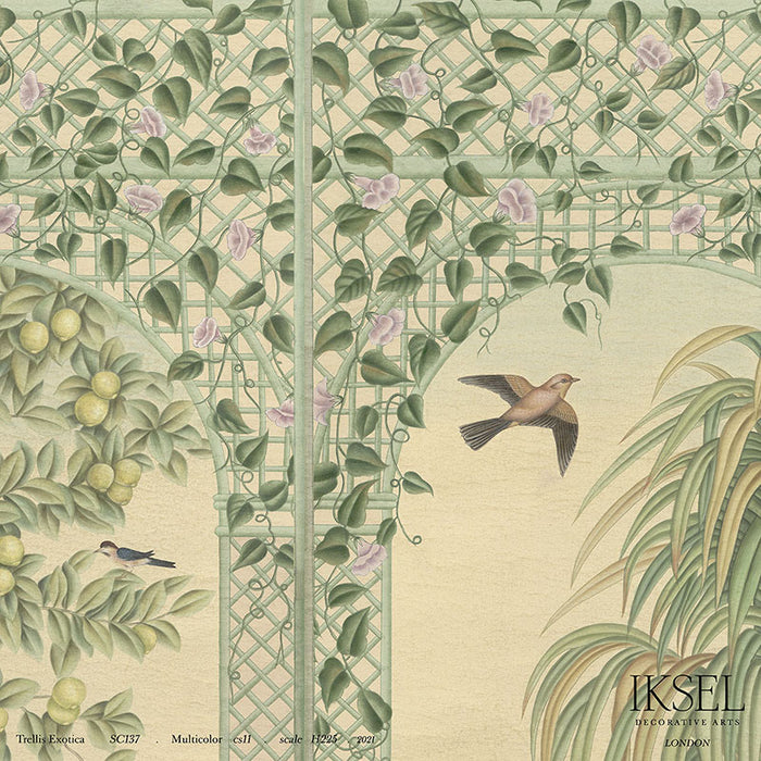 Schumacher Trellis Exotica Multicolor Wallpaper Sample IK6600