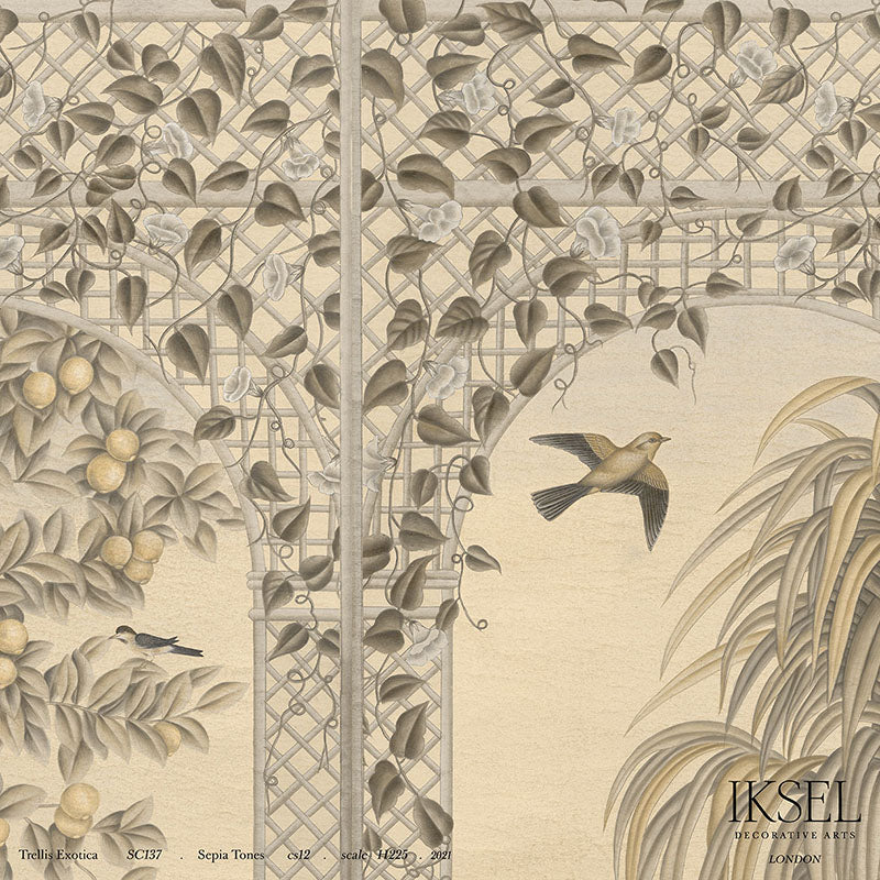 Schumacher Trellis Exotica Sepia Tones Wallpaper Sample IK6601