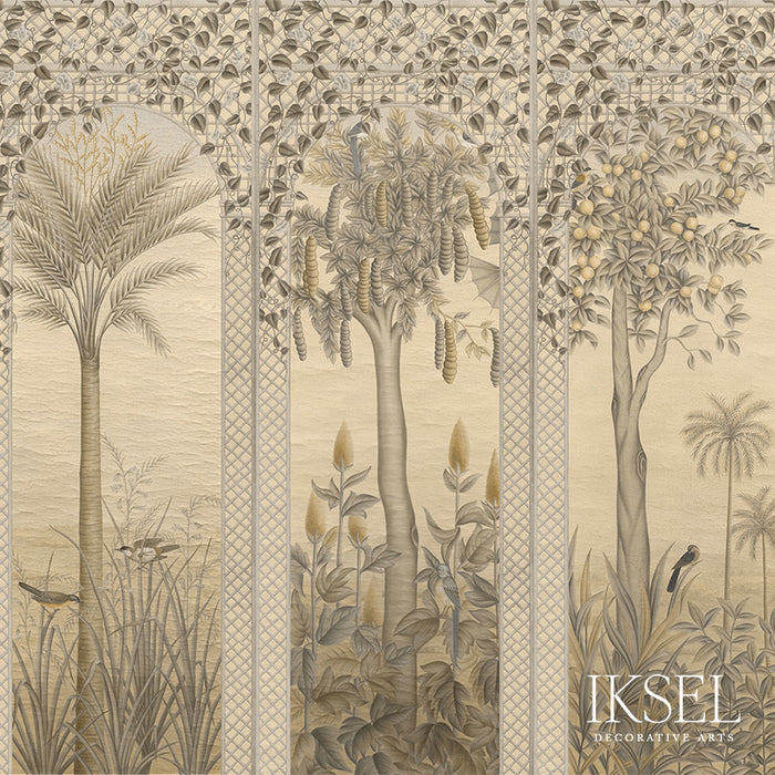 Schumacher Trellis Exotica Sepia Tones Wallpaper Sample IK6601