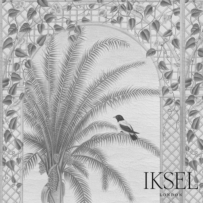 Schumacher Trellis Exotica Grey Tones Wallpaper Sample IK6602