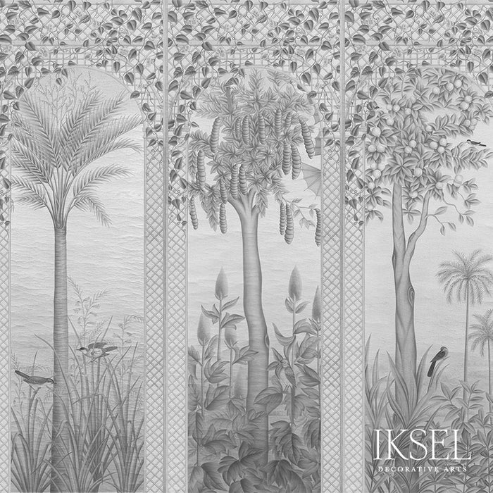 Schumacher Trellis Exotica Grey Tones Wallpaper Sample IK6602