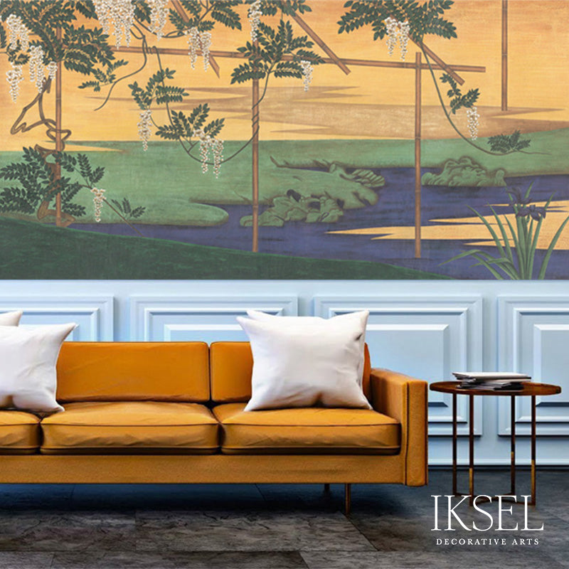 Schumacher Wisteria In Landscape Gouache Wallpaper Sample IK6700