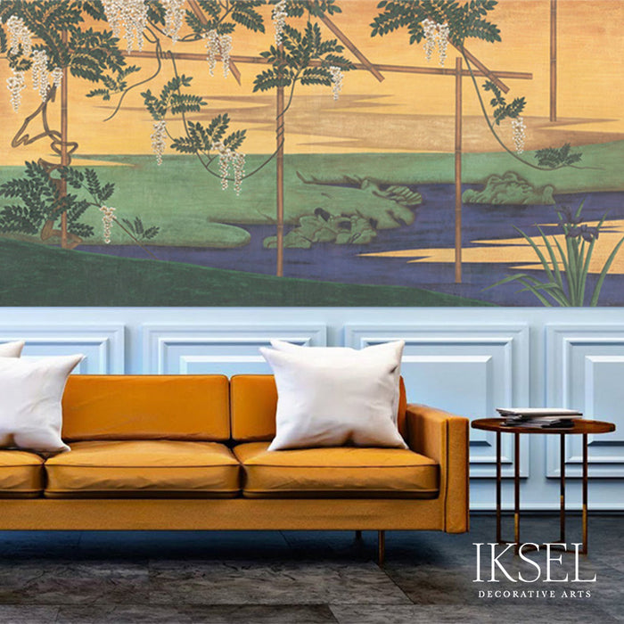 Schumacher Wisteria In Landscape Gouache Wallpaper Sample IK6700