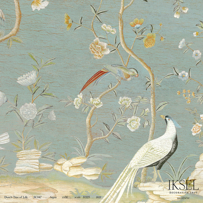 Schumacher Dutch Tree Of Life Aqua Wallpaper Sample IK6901