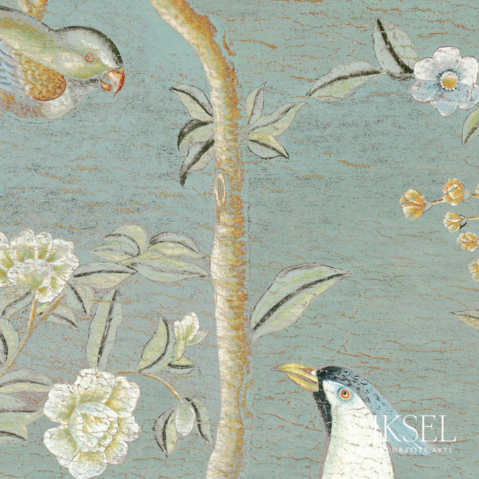 Schumacher Dutch Tree Of Life Aqua Wallpaper Sample IK6901