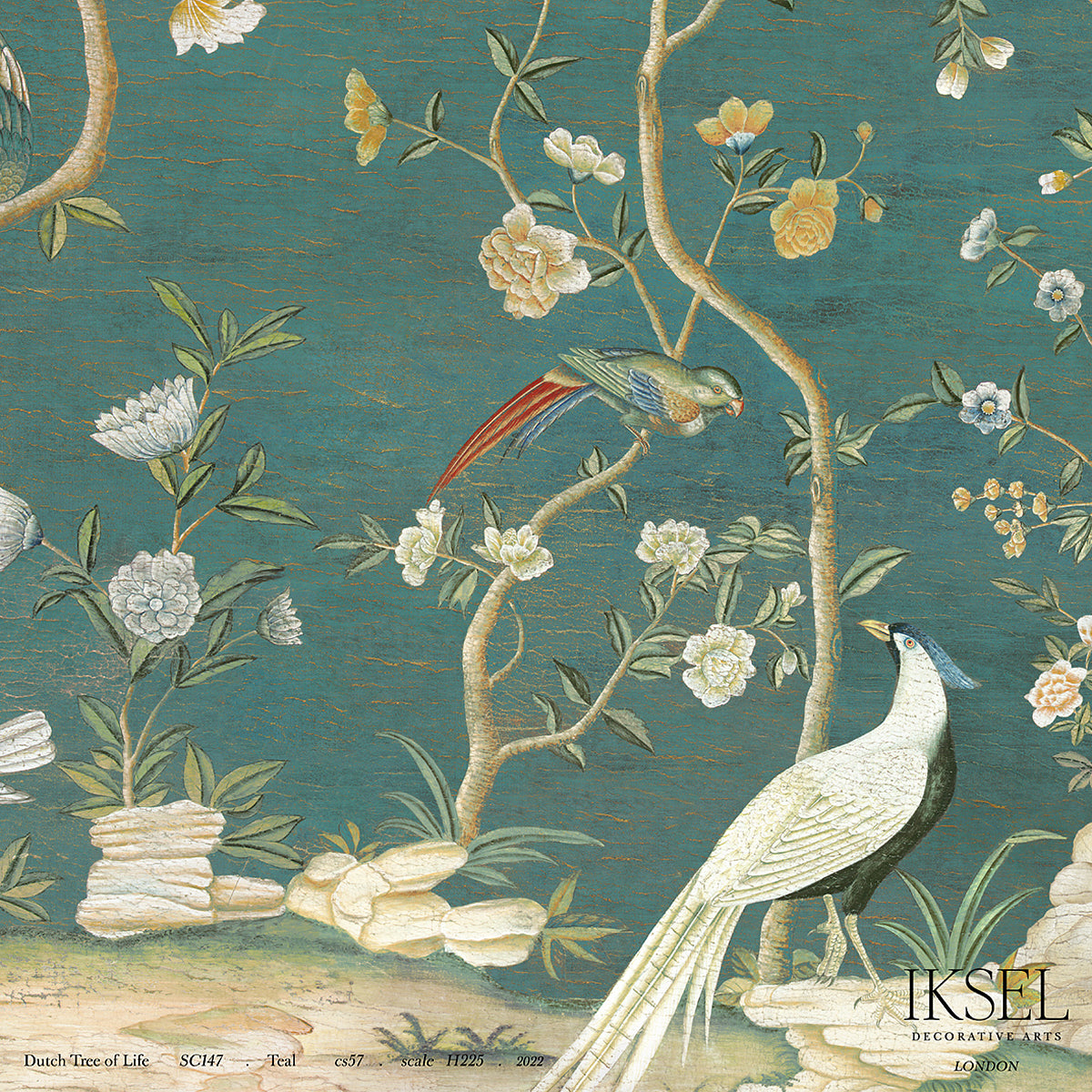 Schumacher Dutch Tree Of Life Teal Wallpaper Sample IK6902