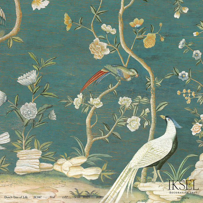 Schumacher Dutch Tree Of Life Teal Wallpaper Sample IK6902