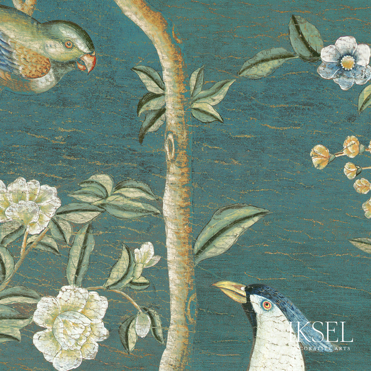 Schumacher Dutch Tree Of Life Teal Wallpaper Sample IK6902
