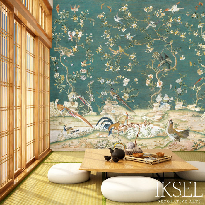 Schumacher Dutch Tree Of Life Teal Wallpaper Sample IK6902