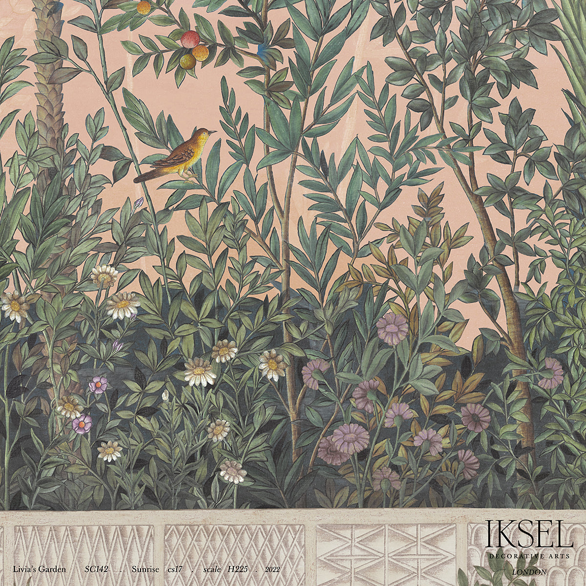 Schumacher Livia's Garden Sunrise Wallpaper Sample IK7000