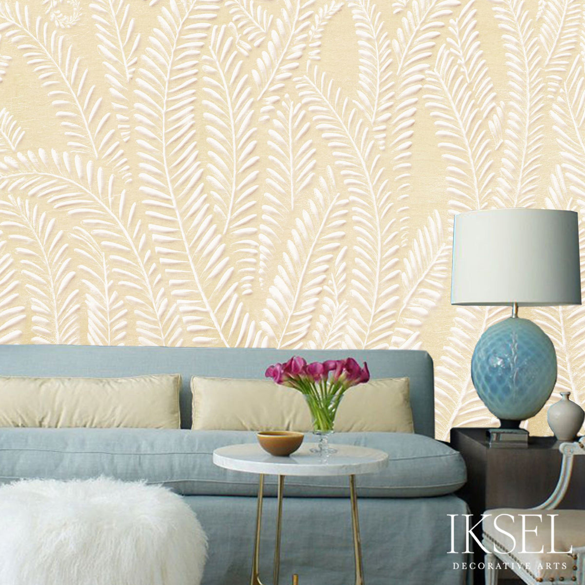 Schumacher Art Deco Fern Chamois Wallpaper Sample IK7100