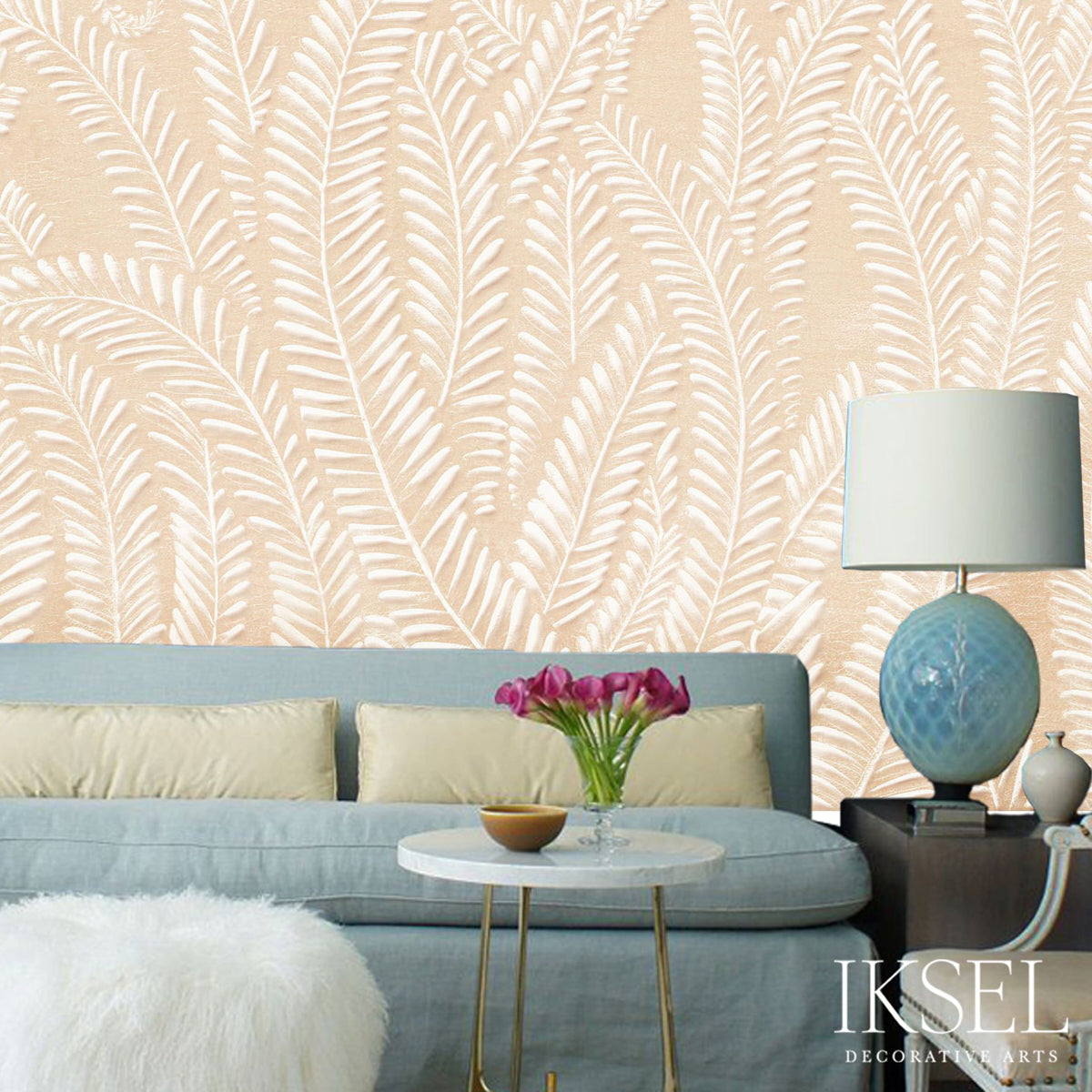 Schumacher Art Deco Fern Peach Wallpaper Sample IK7102