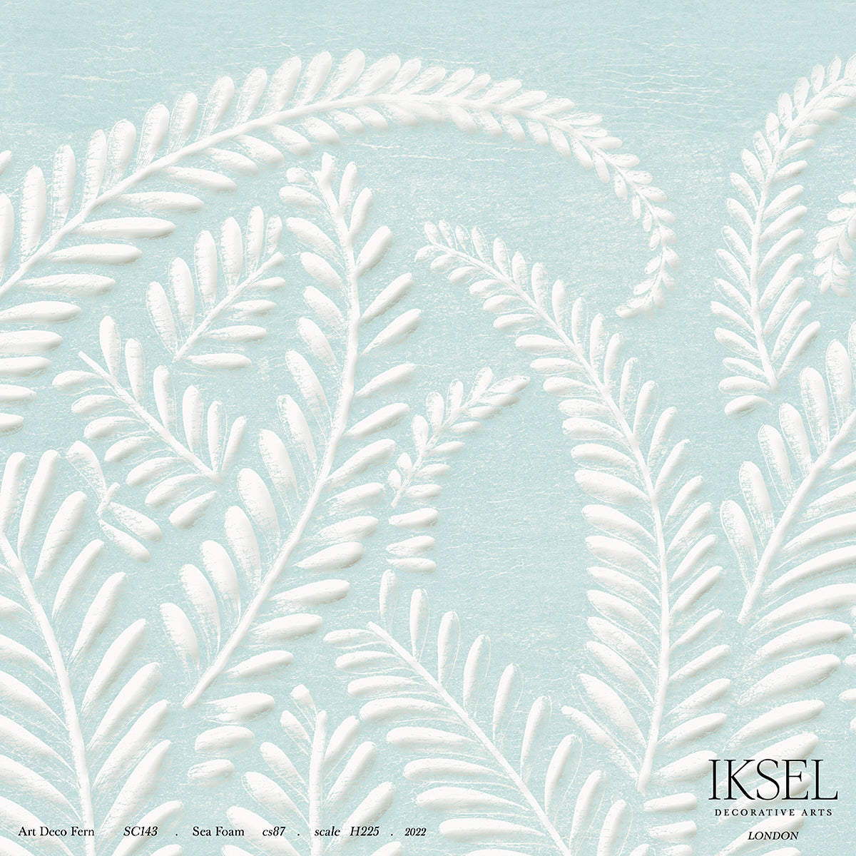 Schumacher Art Deco Fern Sea Foam Wallpaper Sample IK7106