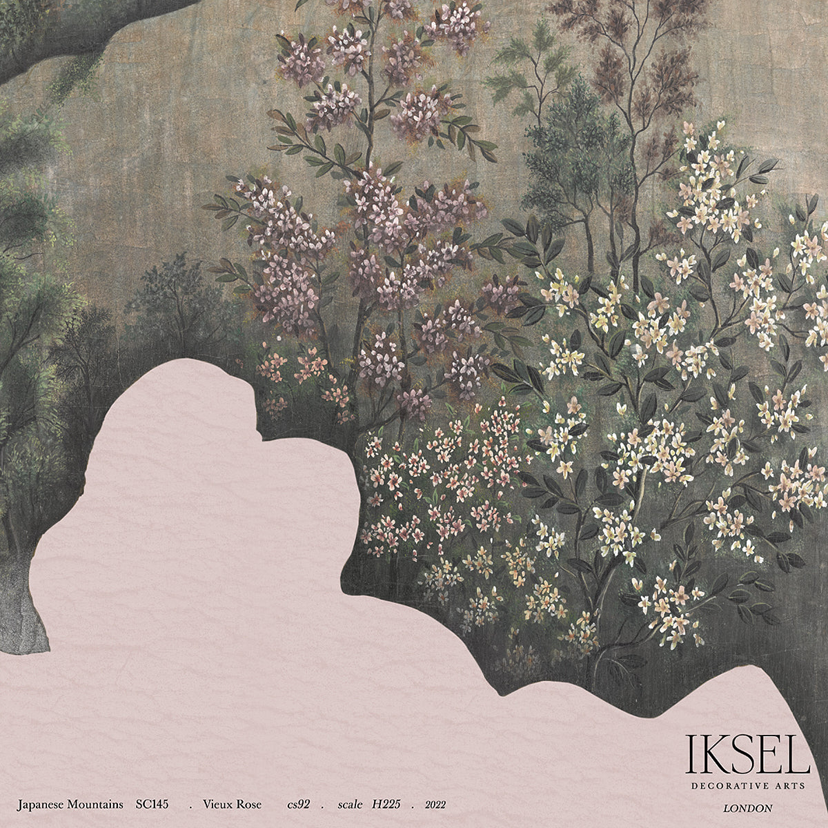 Schumacher Japanese Mountains Vieux Rose Wallpaper Sample IK7301