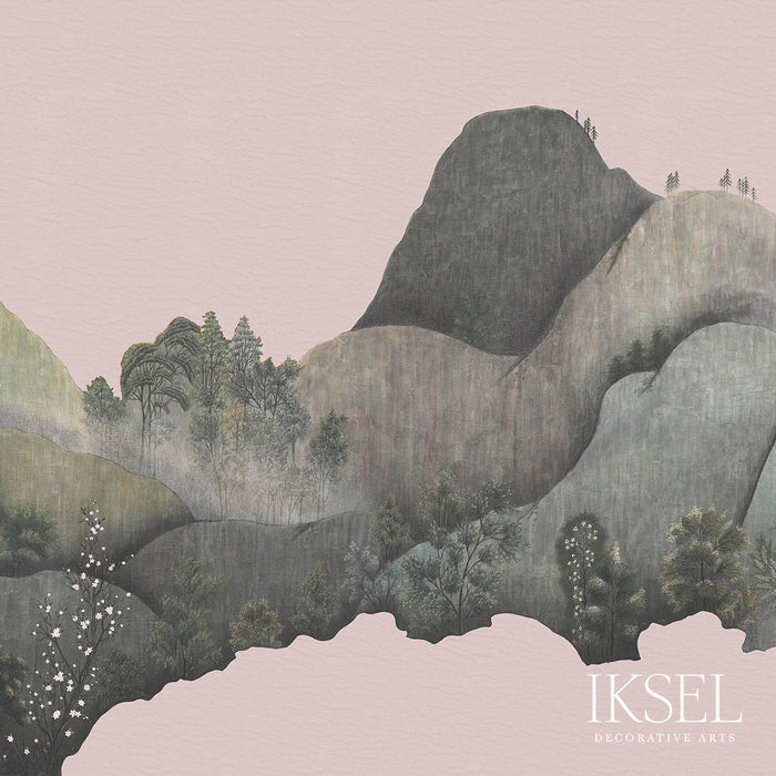 Schumacher Japanese Mountains Vieux Rose Wallpaper Sample IK7301