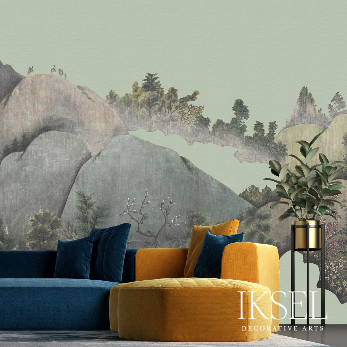 Schumacher Japanese Mountains Opaline Wallpaper Sample IK7302