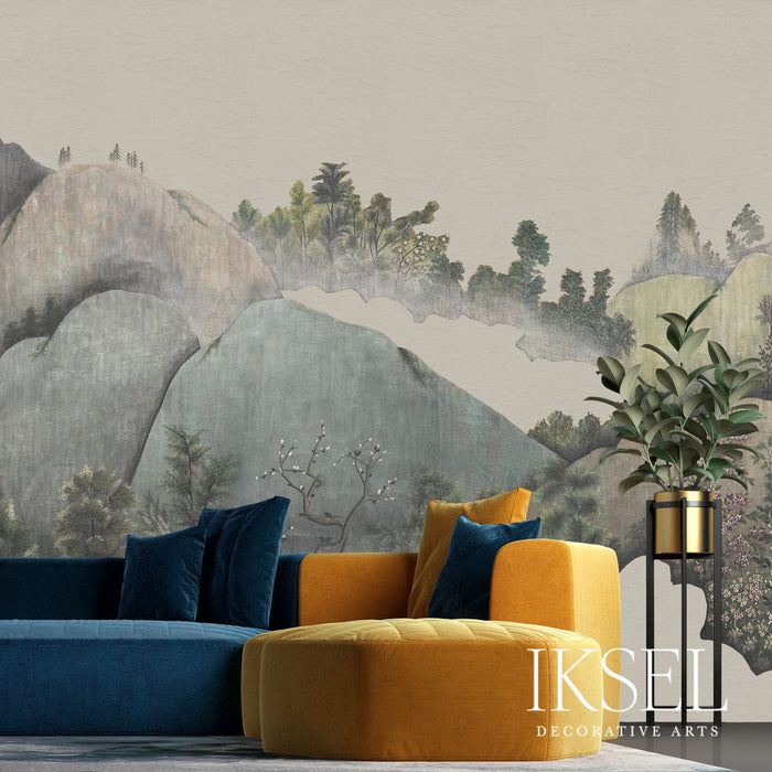 Schumacher Japanese Mountains Mist Wallpaper Sample IK7303