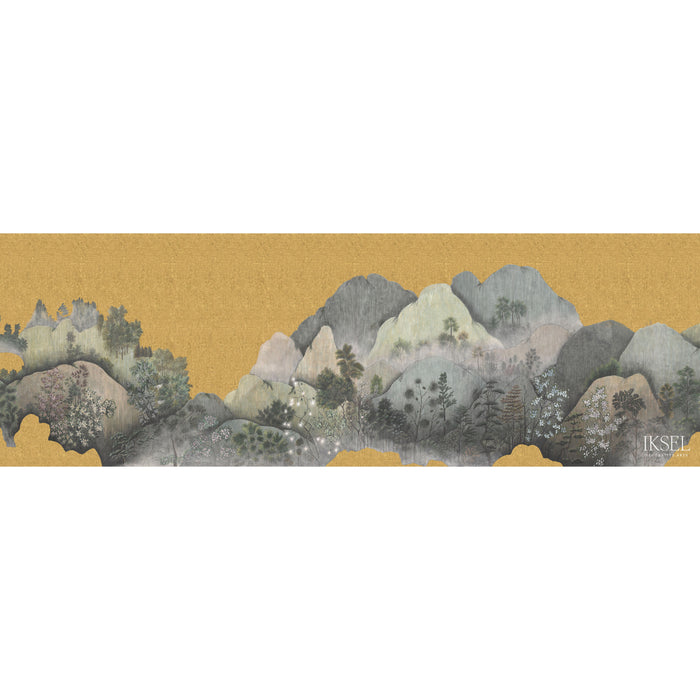 Schumacher Japanese Mountains Crackled Gold Wallpaper Sample IK7304