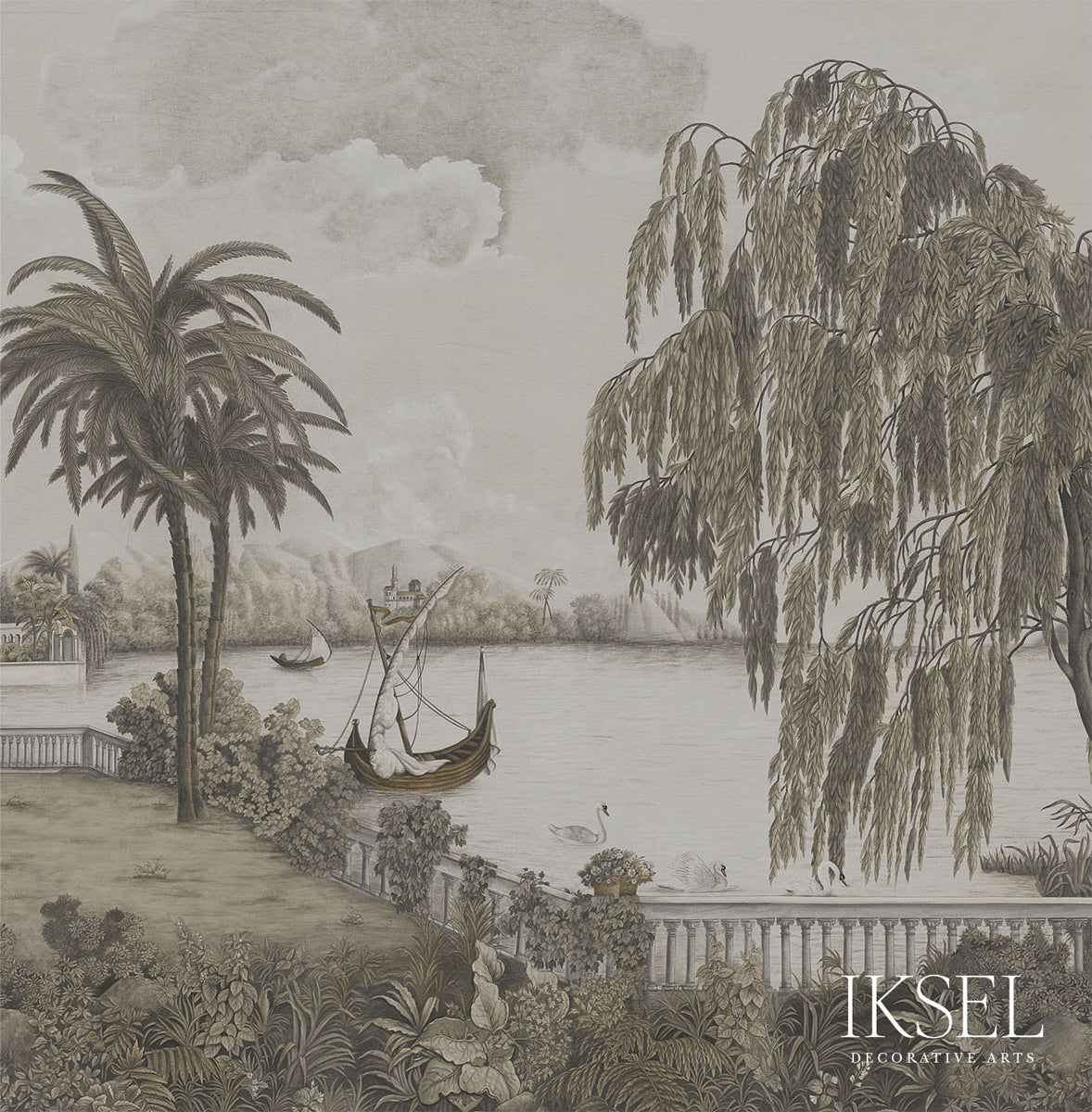 Schumacher Swan Lake Sepia Tones Wallpaper Sample IK7901