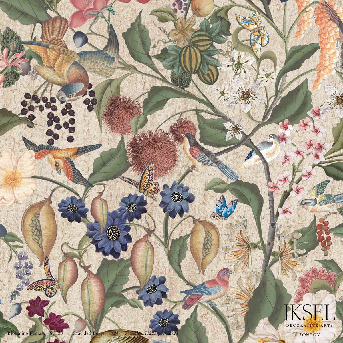 Schumacher Blooming Fantasy Crackled Beige Wallpaper Sample IK8000